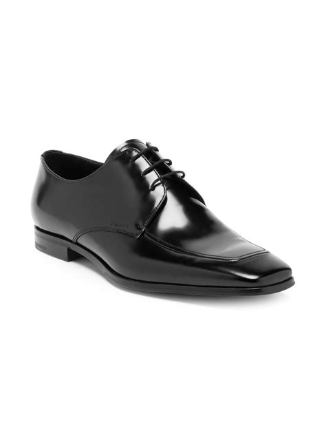 prada black leather dress shoes